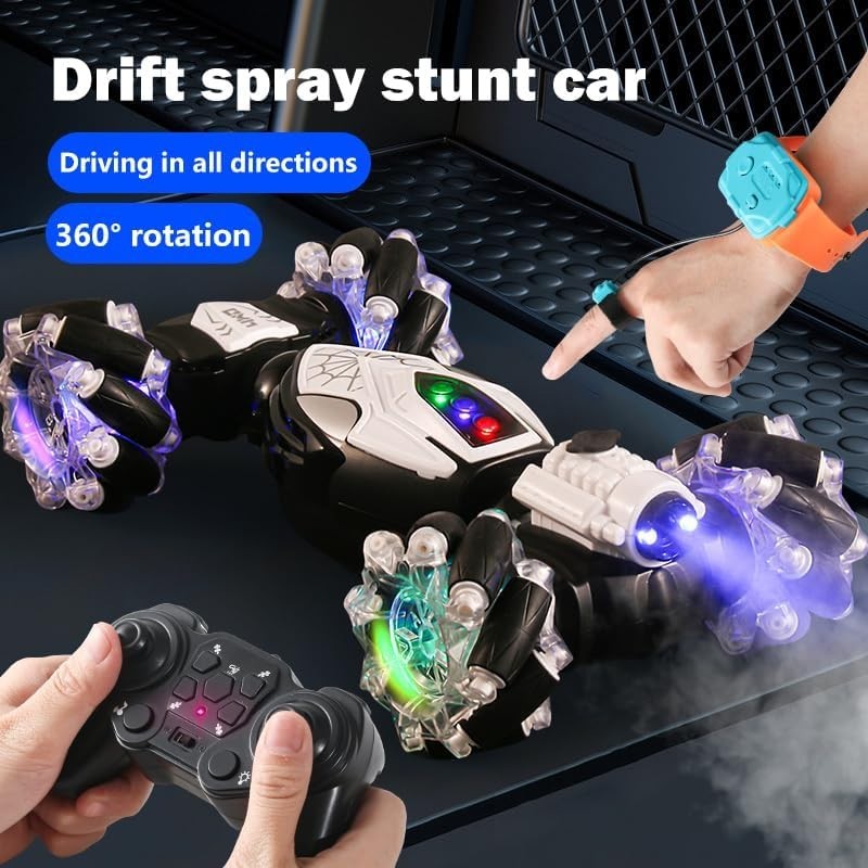 RC Drift Stunt Car w/ LED Lights & Spray Effects, 360° Rotation Remote Control