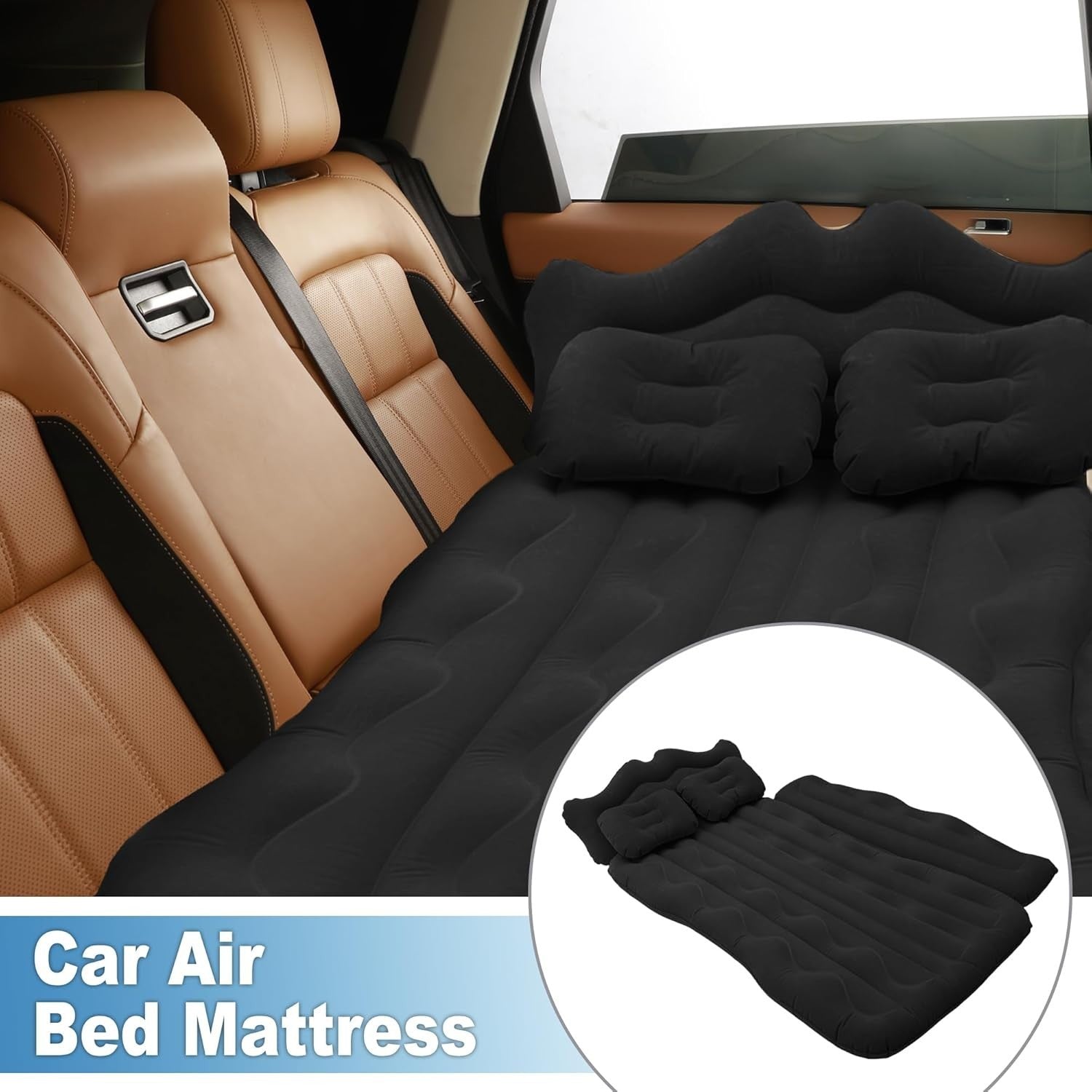 Car Air Mattress Back Seat Bed 170x110x14cm PVC Inflatable Travel Mat Black