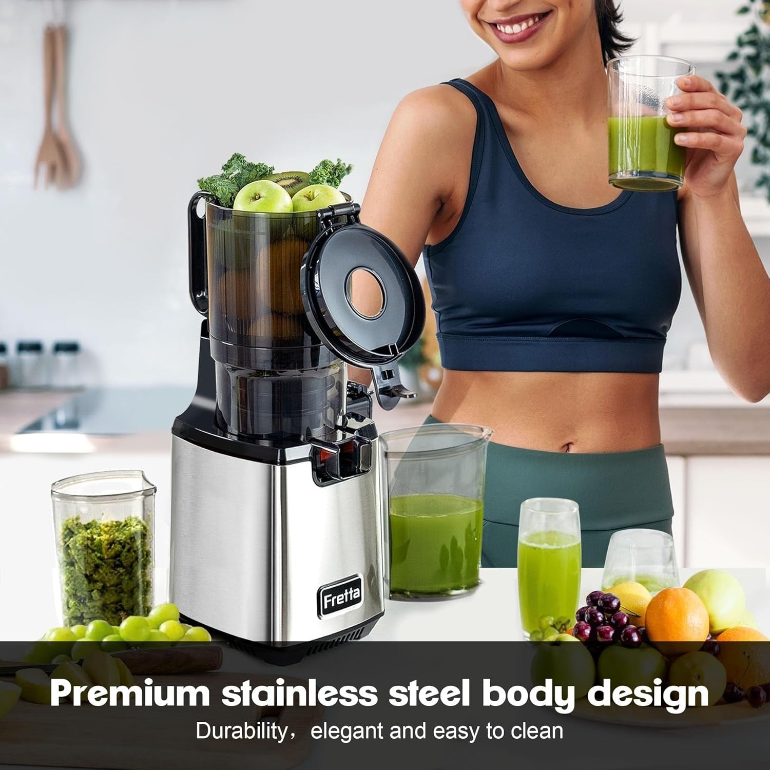Cold Press Juicer 135mm Wide Chute Whole Fruit 250W Quiet High Yield BPA