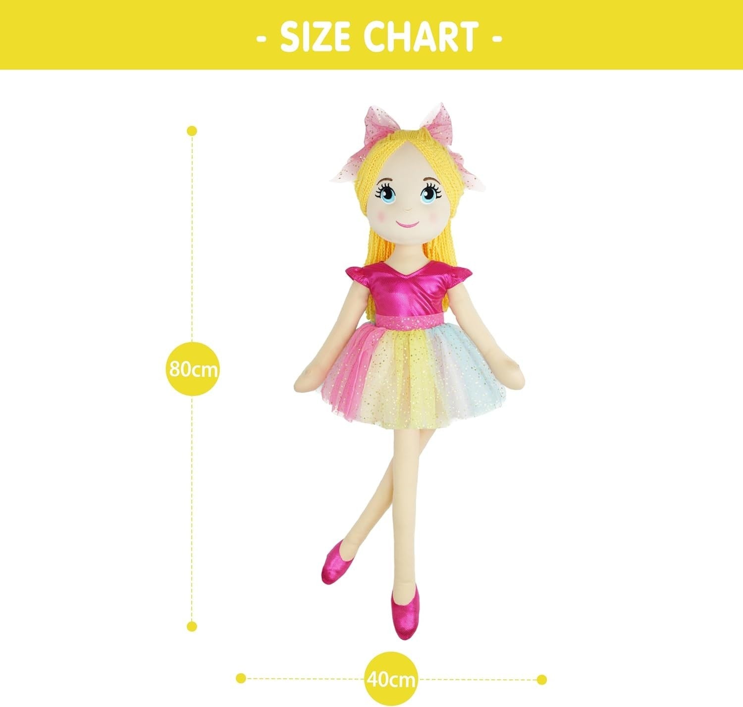 80cm XL Ballerina Princess Plush Doll Life Size Soft Pink Gift for Girls