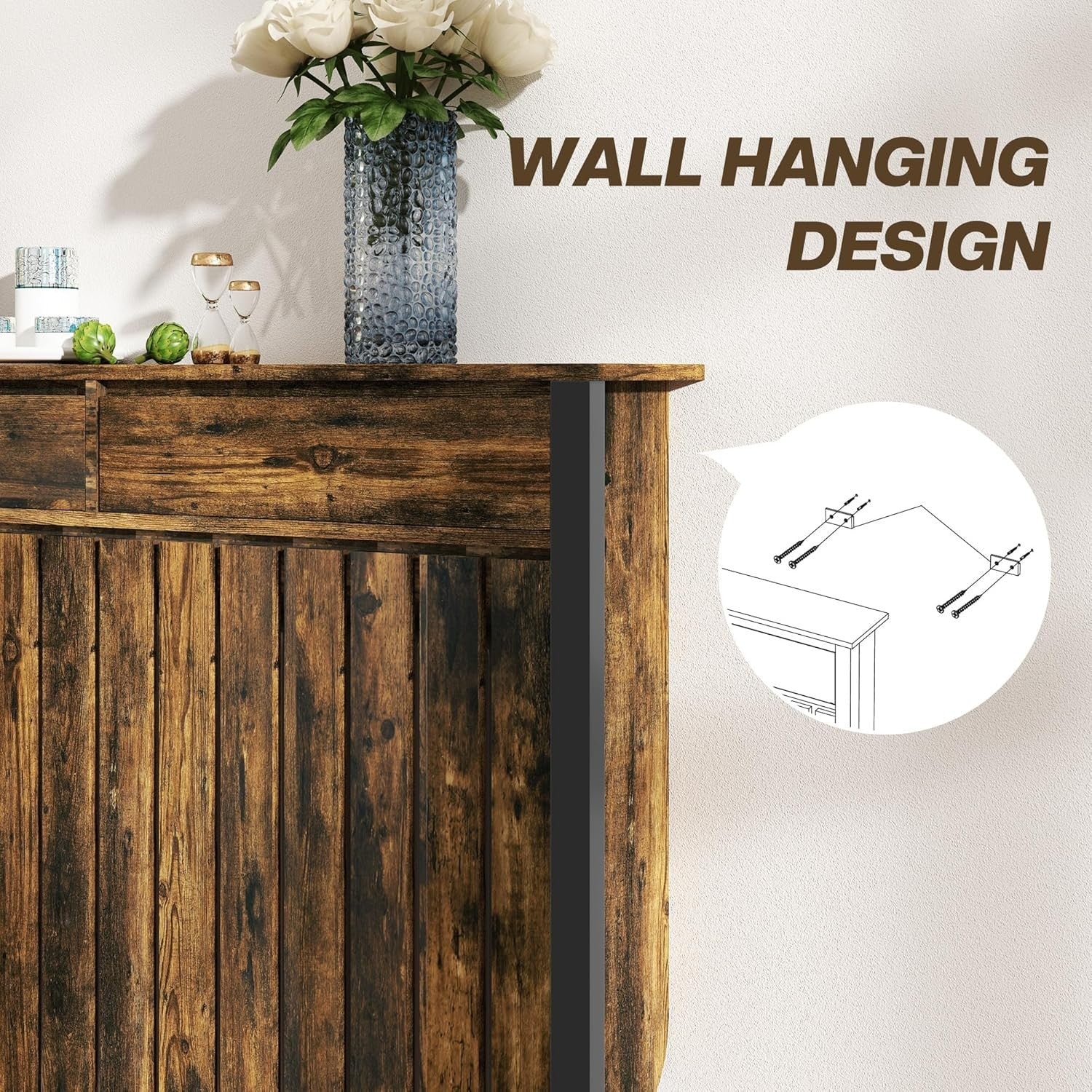 Rustic Brown Radiator Cover with Drawer Industrial Wood Cabinet