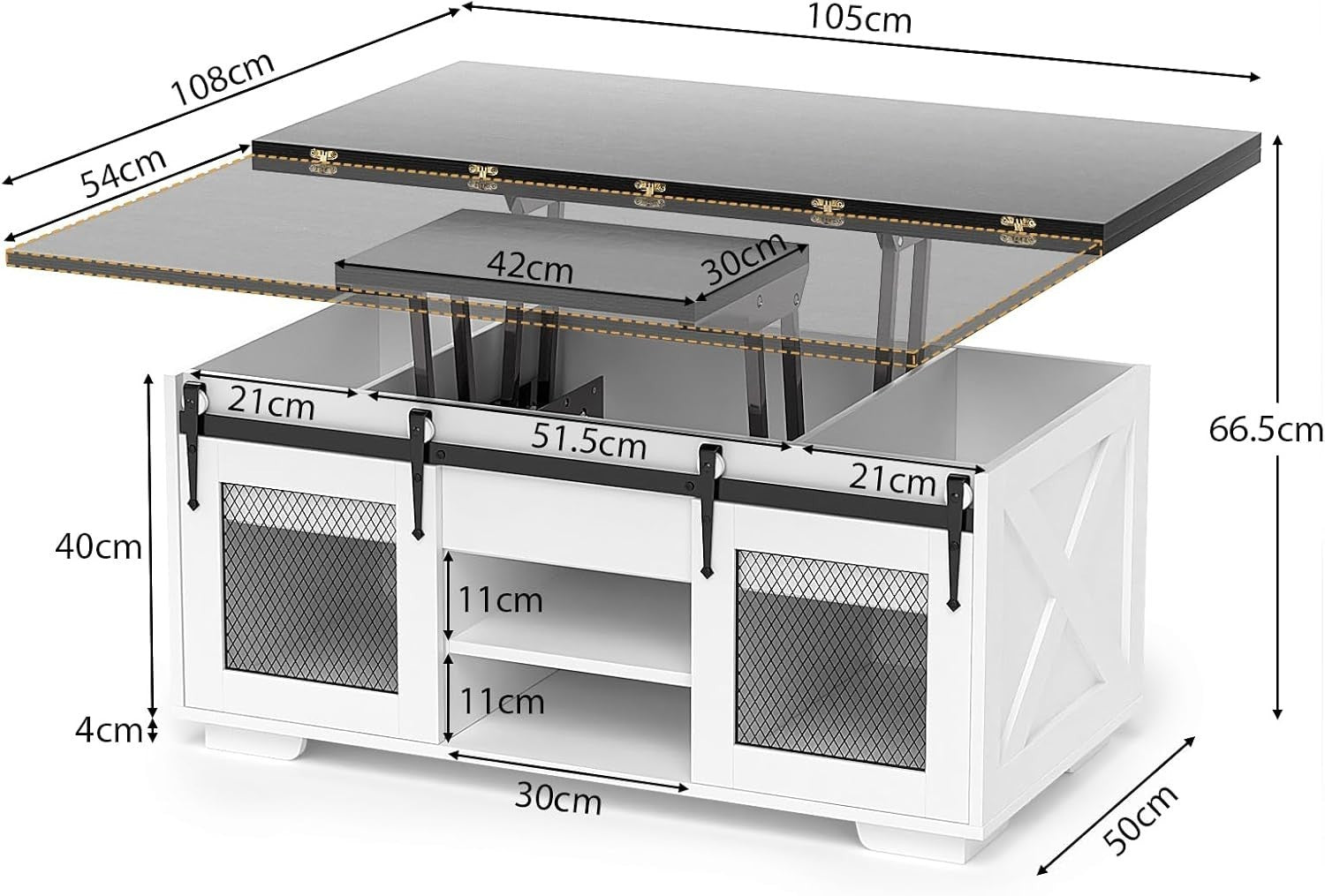Lift Top Coffee Table 4-in-1 Convertible Storage Dining Table for Living Room