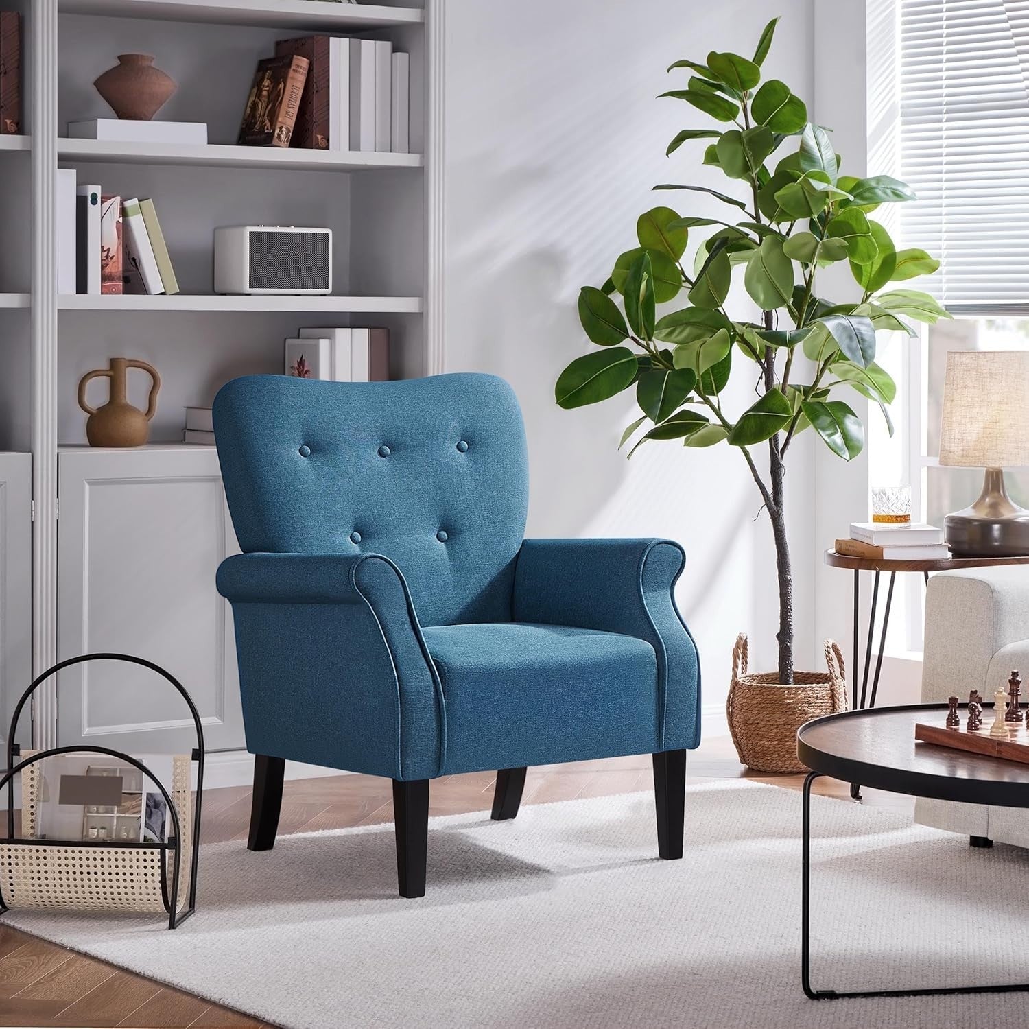 Navy Blue Modern Tub Chair Accent Armchair Soft Padded High Back Living Room