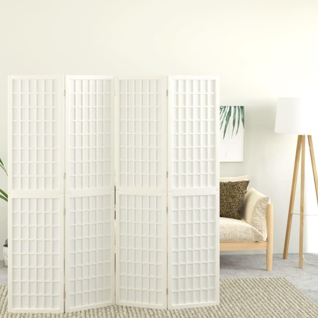 4 Panel White Shoji Room Divider 160x170cm Folding Wooden Privacy Screen Home