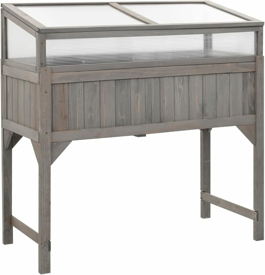 Raised Wooden Garden Bed with Greenhouse 110x54x120cm UV Cover for Plants