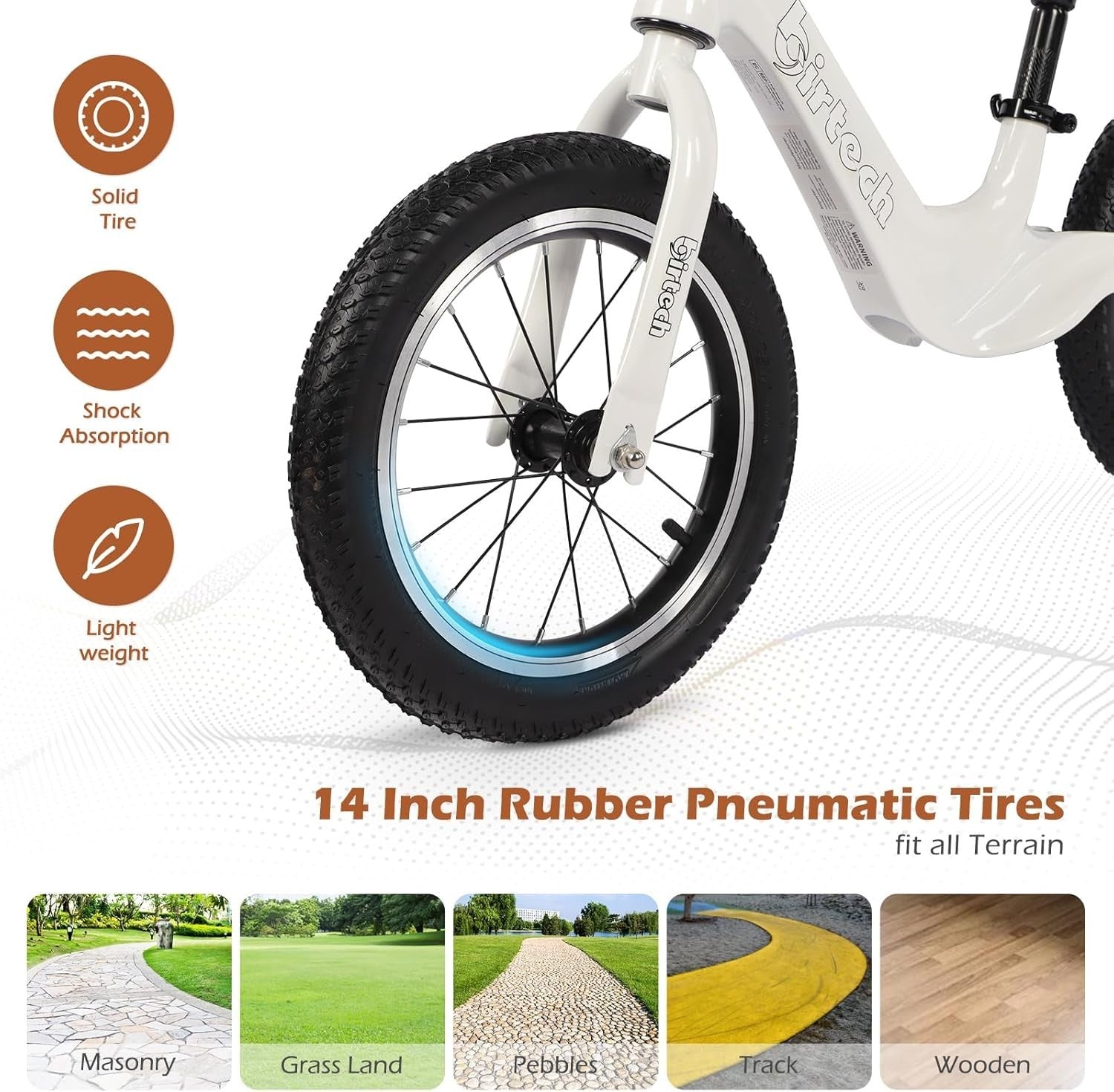 14 Inch Balance Bike Kids Training Bicycle Air Tires Adjustable Age 3-6