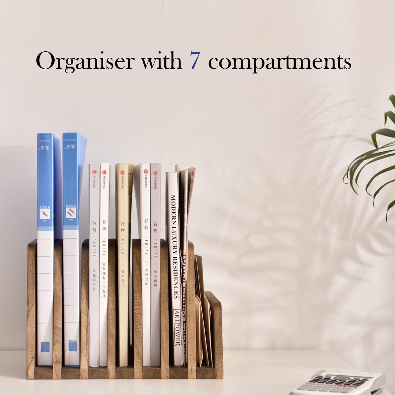 Dark Brown Wooden Desk File Sorter 7-Slot Organiser Stand Rack
