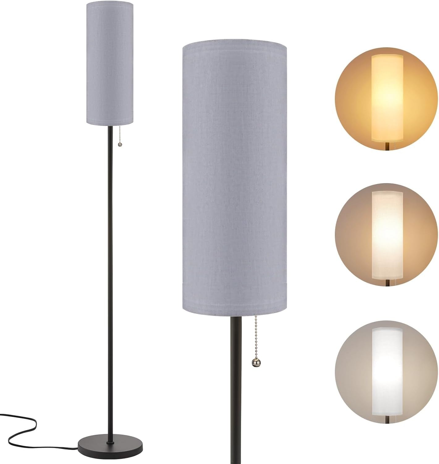 Grey Floor Lamp 64in Standing Lamp 3 Colour Bulb Bedroom Living Room