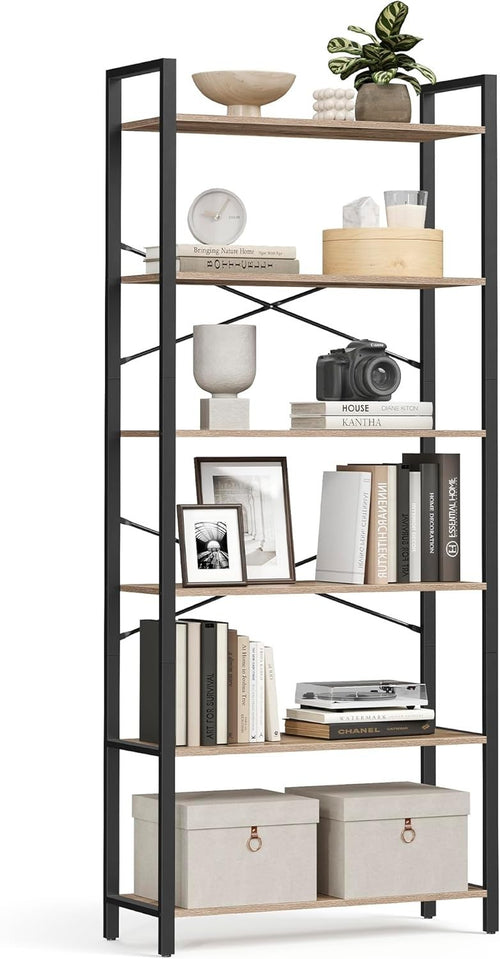 6-Tier Industrial Bookshelf 30x80x186 cm Heavy Duty Storage Unit...