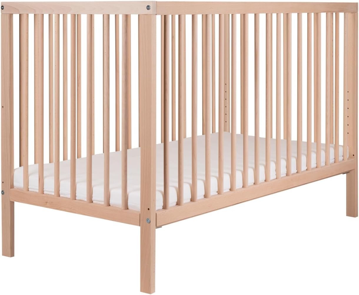 Space Saving Wooden Baby Cot Bed Adjustable Height Converts to Toddler Bed