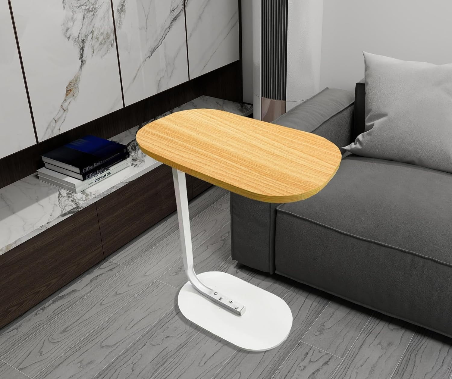 C-Shaped Side Table Sofa Bed Snack Table, 45x28x61cm, Yellow, Easy Assembly