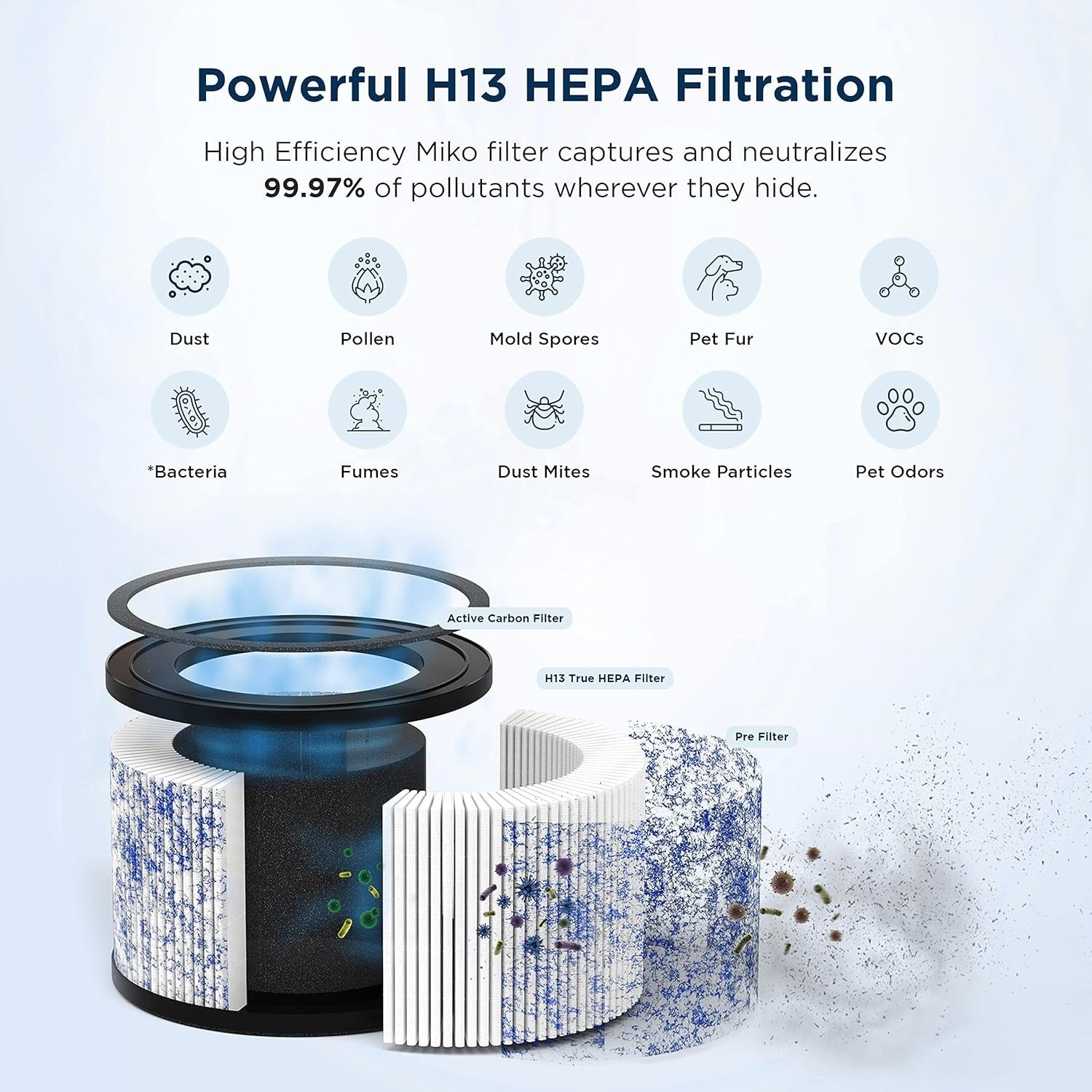 HEPA Air Purifier Large Room 925ft² Quiet Sleep Mode Allergy Pet Smoke