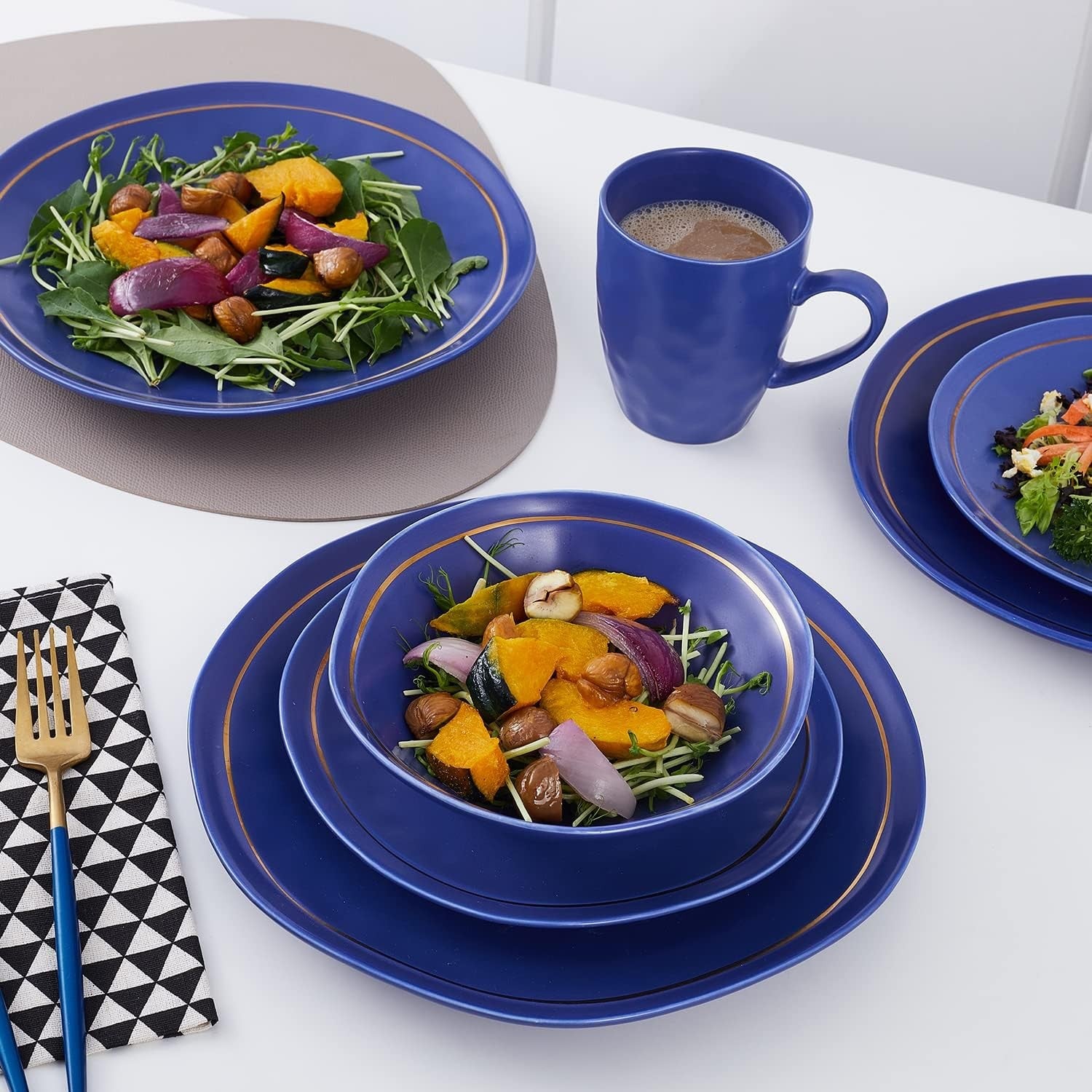 Blue Porcelain Dinnerware Set 16 Piece Service for 4 Dishwasher Safe