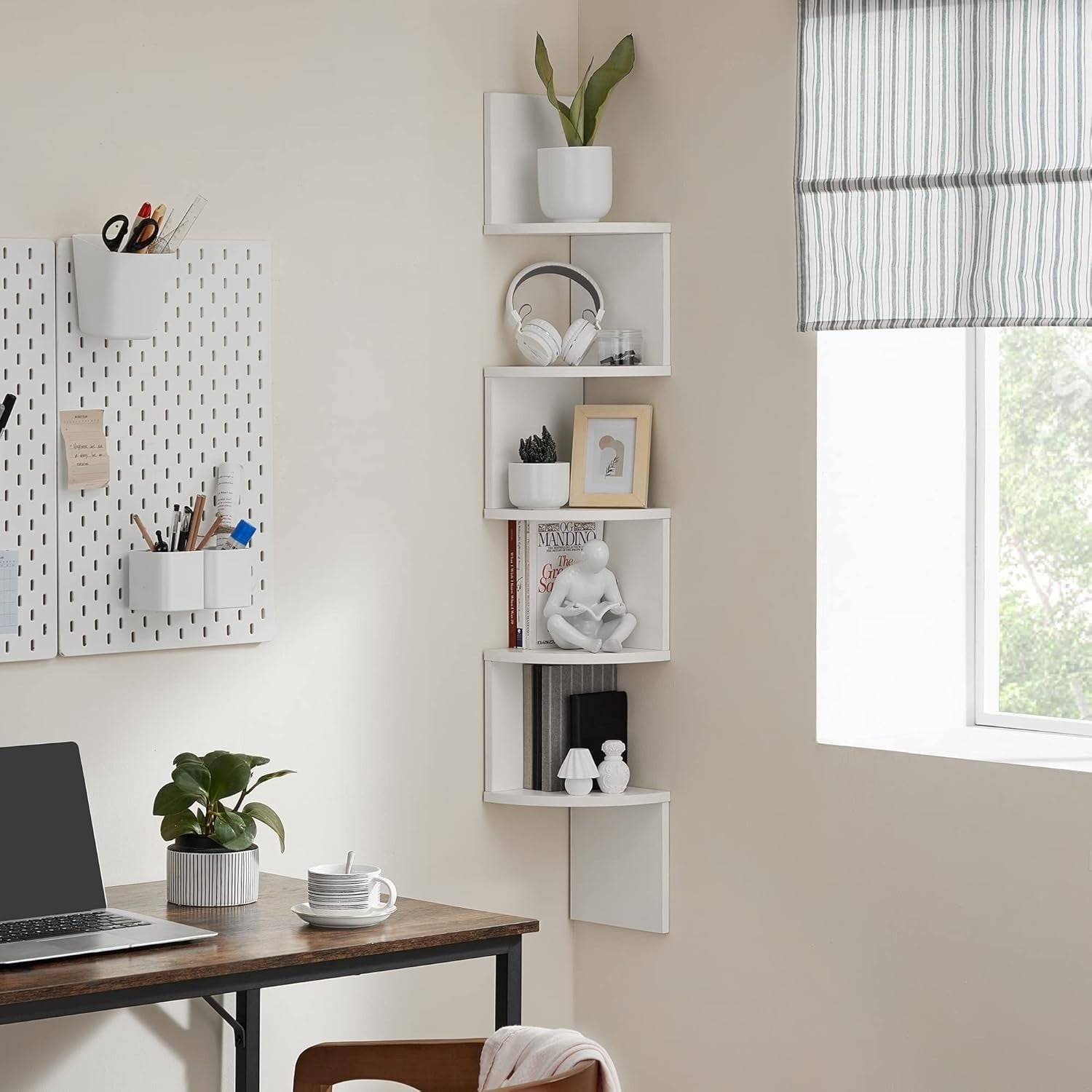 5 Tier Corner Wall Shelf White Floating Zigzag Display Unit 126cm