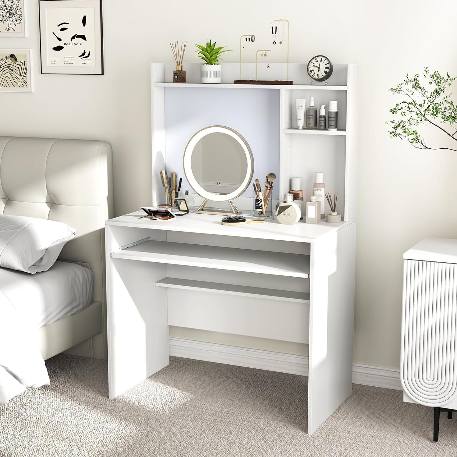 Computer Desk with Hutch Storage Keyboard Tray Study Workstation White