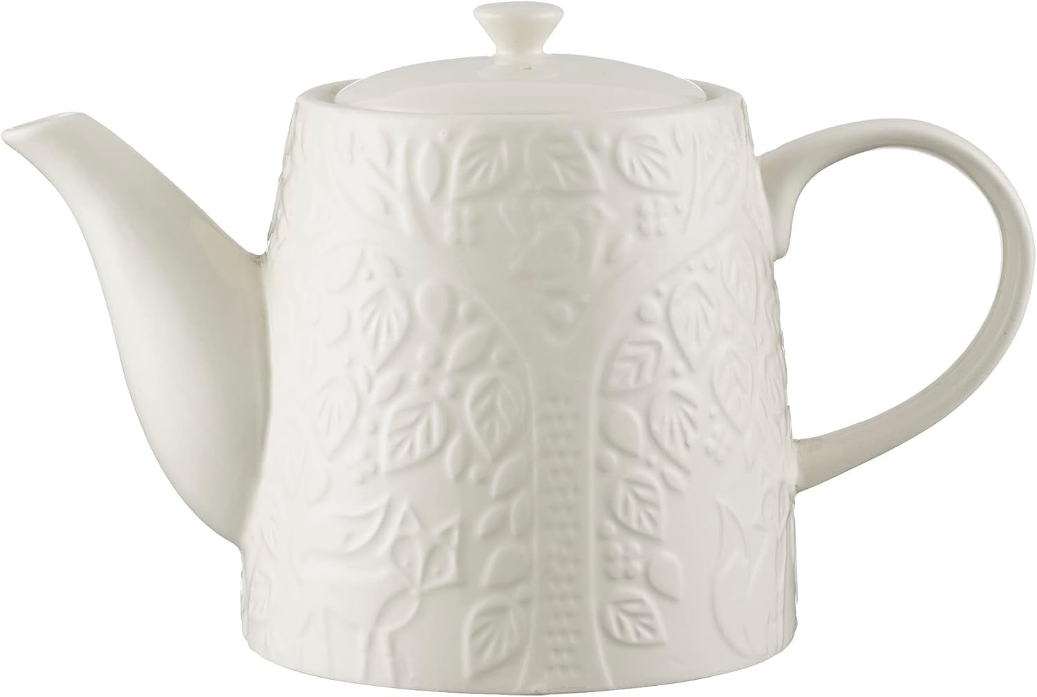 Stoneware Teapot 1L Embossed Forest Design Heat Retaining Cream