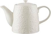 Stoneware Teapot 1L Embossed Forest Design Heat Retaining Cream
