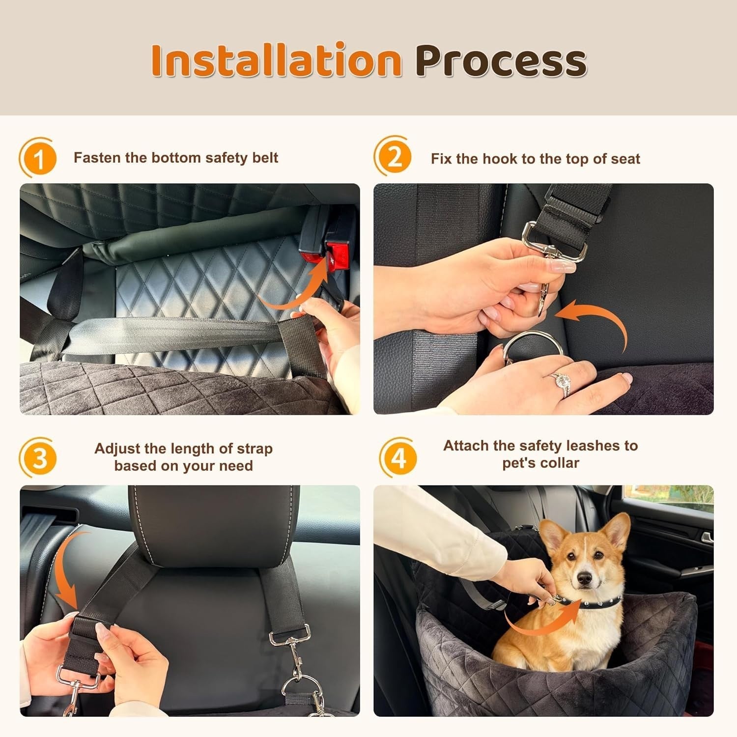 Plush Dog Car Seat Booster Bed Safety Belt Travel Carrier Small Dogs