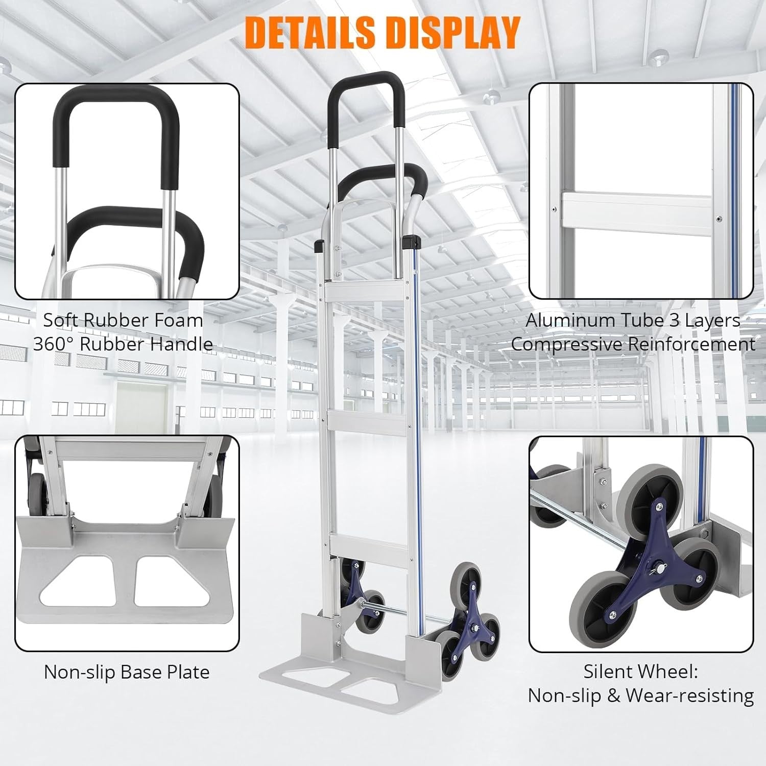 Heavy Duty Stair Climbing Hand Truck 550lb Aluminum Dolly 6 Wheels