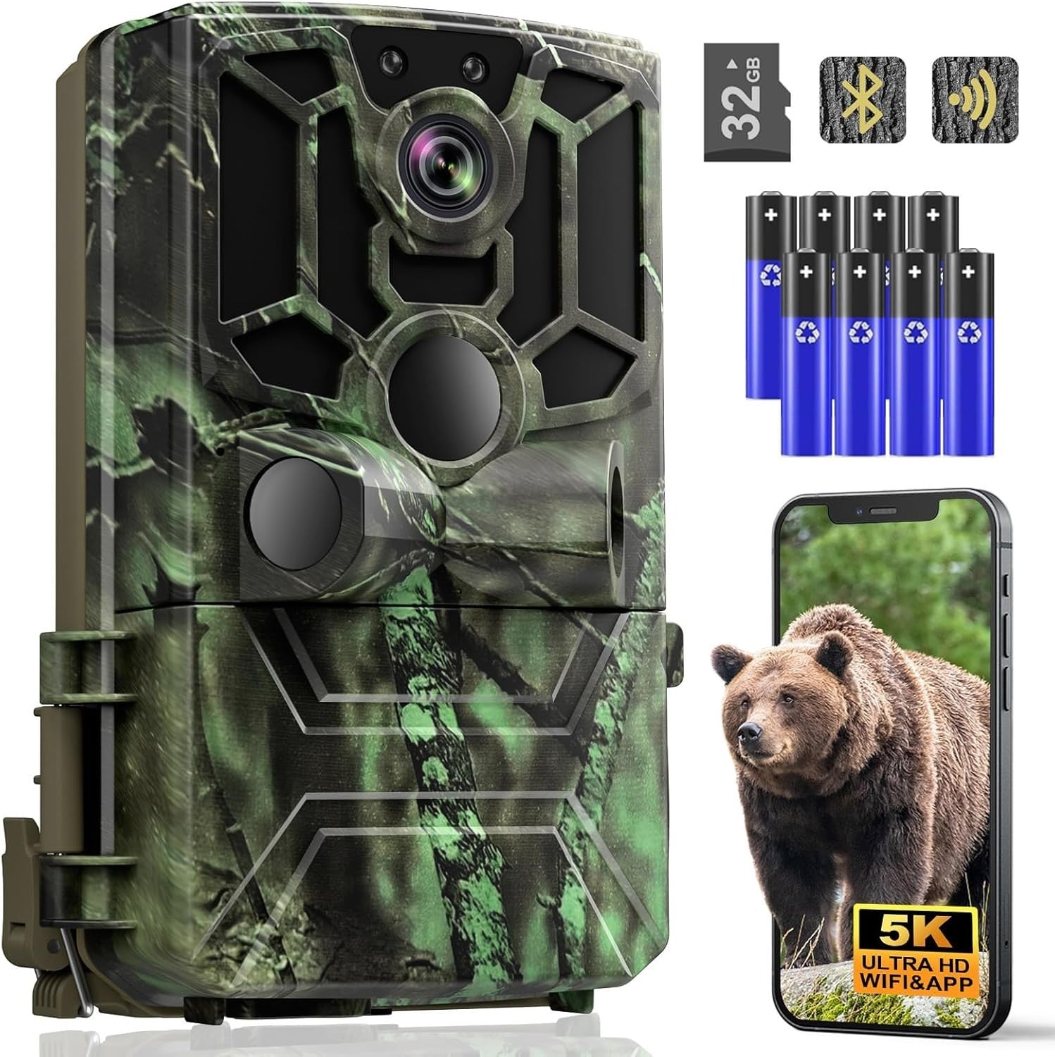 5K Trail Camera 60MP WiFi Bluetooth Night Vision Waterproof Hunting Cam