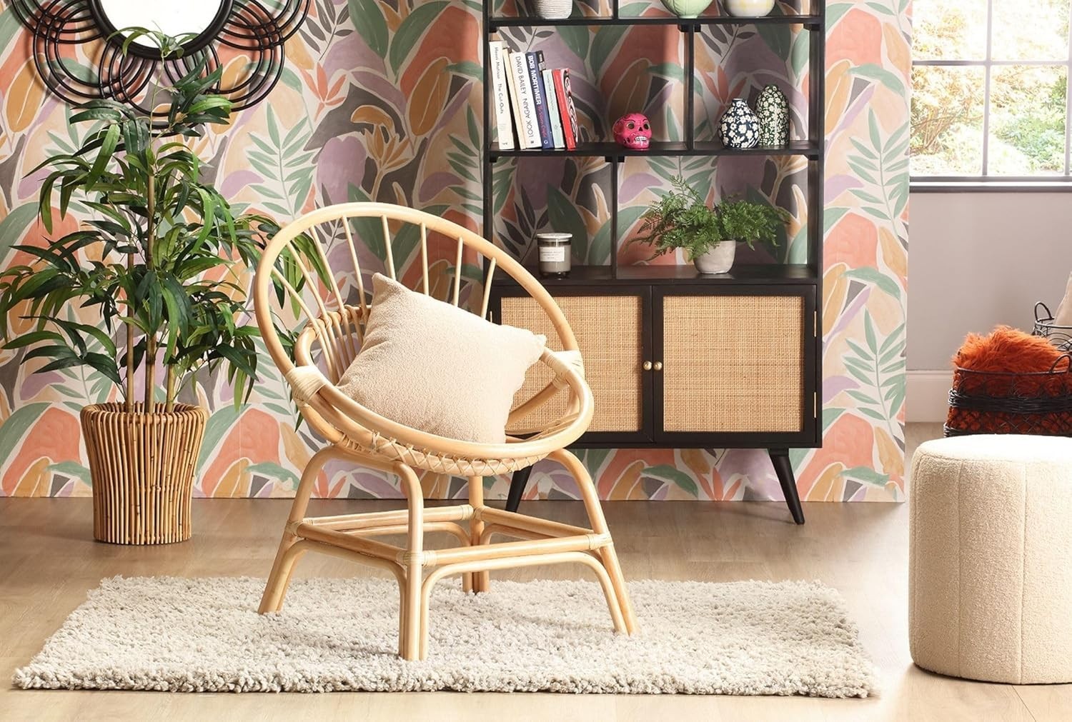 Rattan Wicker Moon Chair Indoor Cane Lounge Armchair Bedroom Living Room