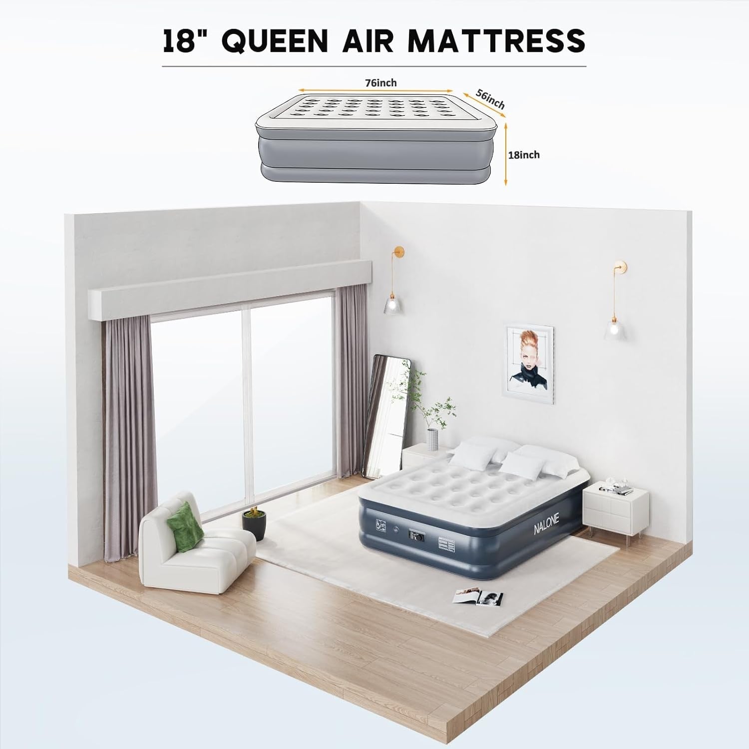 King Inflatable Air Bed Built-In Electric Pump 46cm Raised Guest Mattress