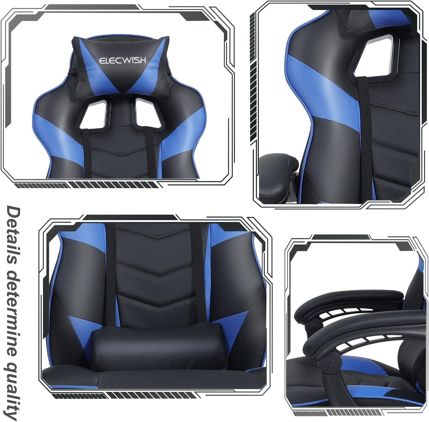 Gaming Chair with Massage & Footrest Reclining Ergonomic Blue