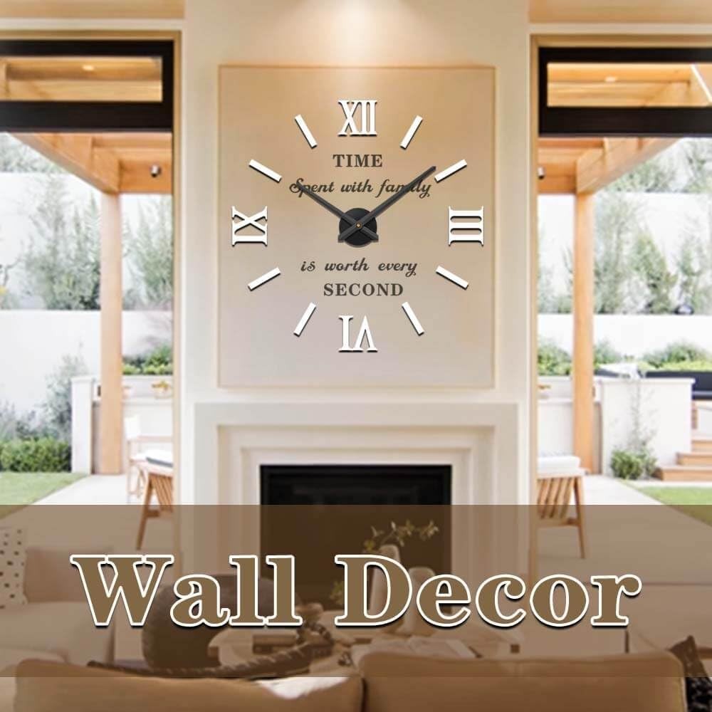 Modern DIY Frameless Wall Clock Large 3D Mirror Sticker Roman Numeral Decor