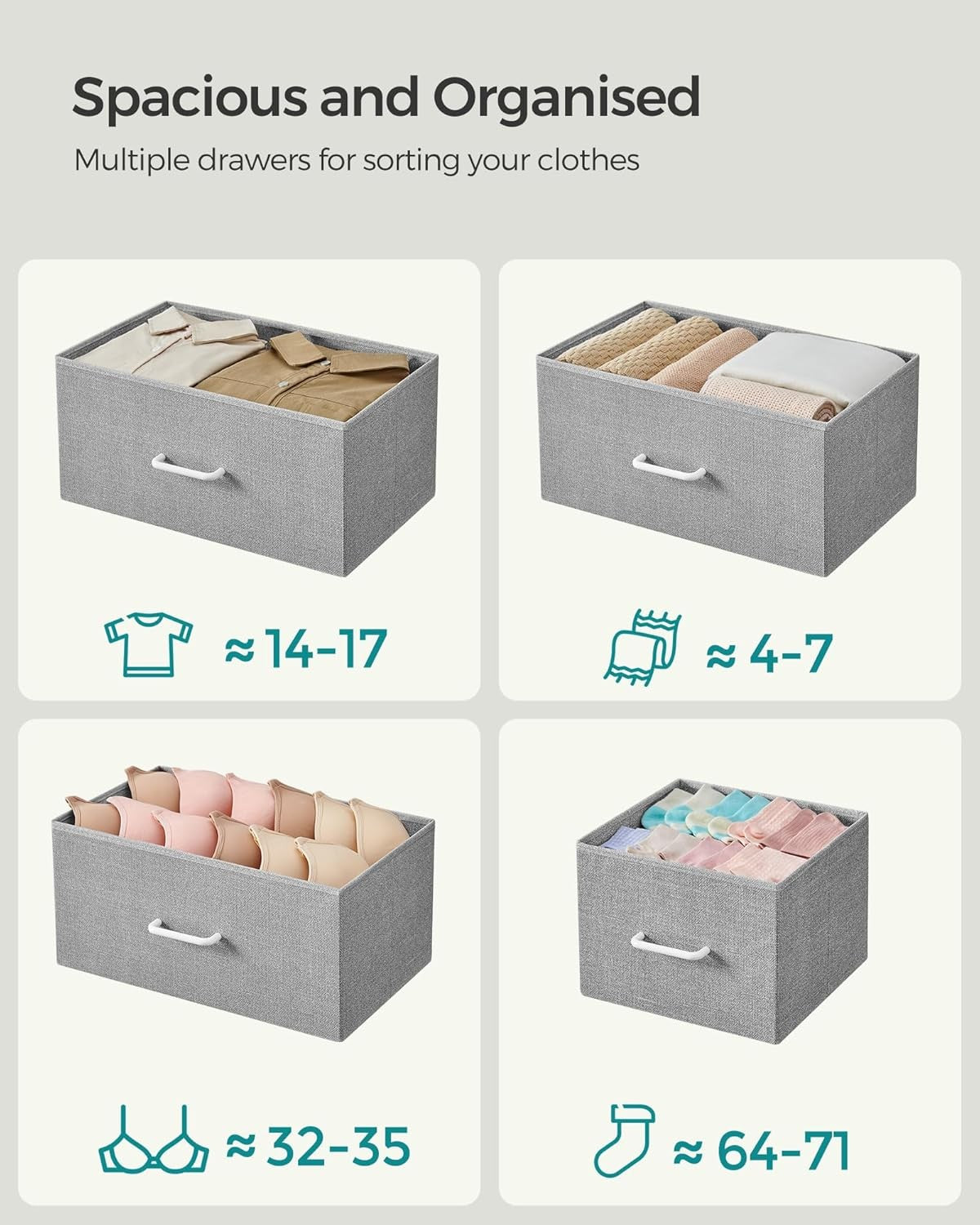 7 Drawer Chest Dove Grey White Fabric Storage Cabinet Bedroom Dresser