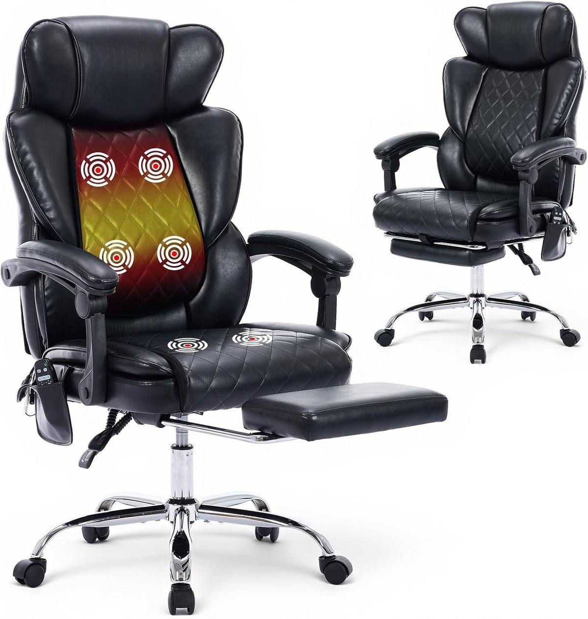 Ergonomic Massage Desk Chair w/ Footrest Heated Lumbar Support Reclining