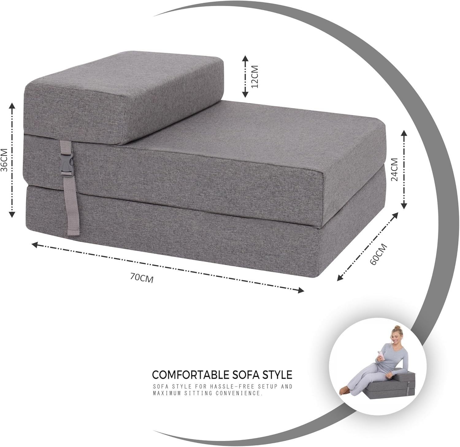 Z Bed Chair Futon Fold Out Sofa Guest Mattress Single Foam Seat Grey