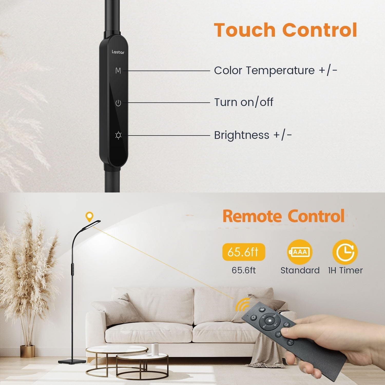 LED Floor Lamp Remote Control Dimmable Reading Light Adjustable Standing Lamp
