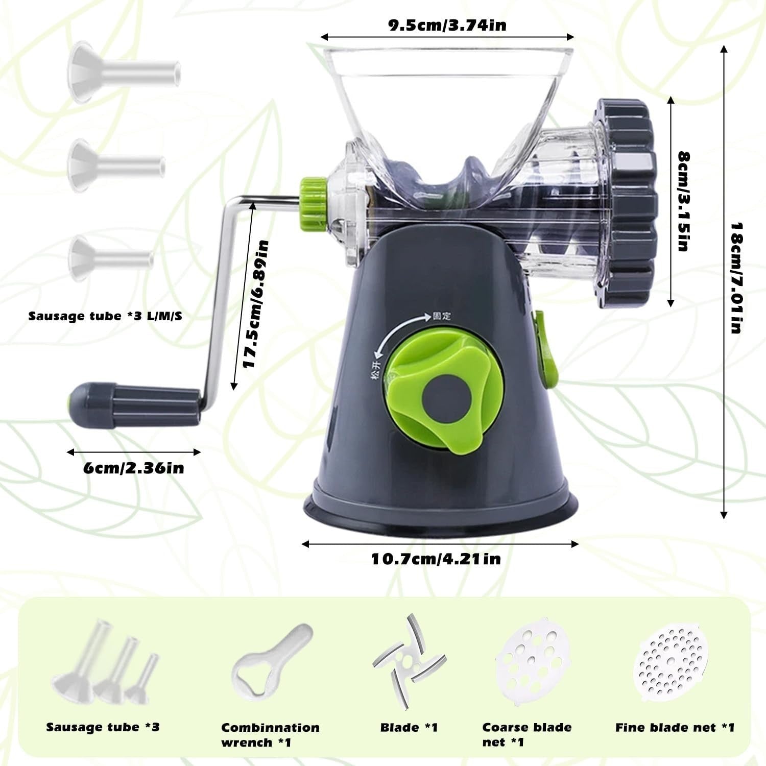 6 in 1 Manual Meat Grinder Sausage Stuffer Mincer Suction Base