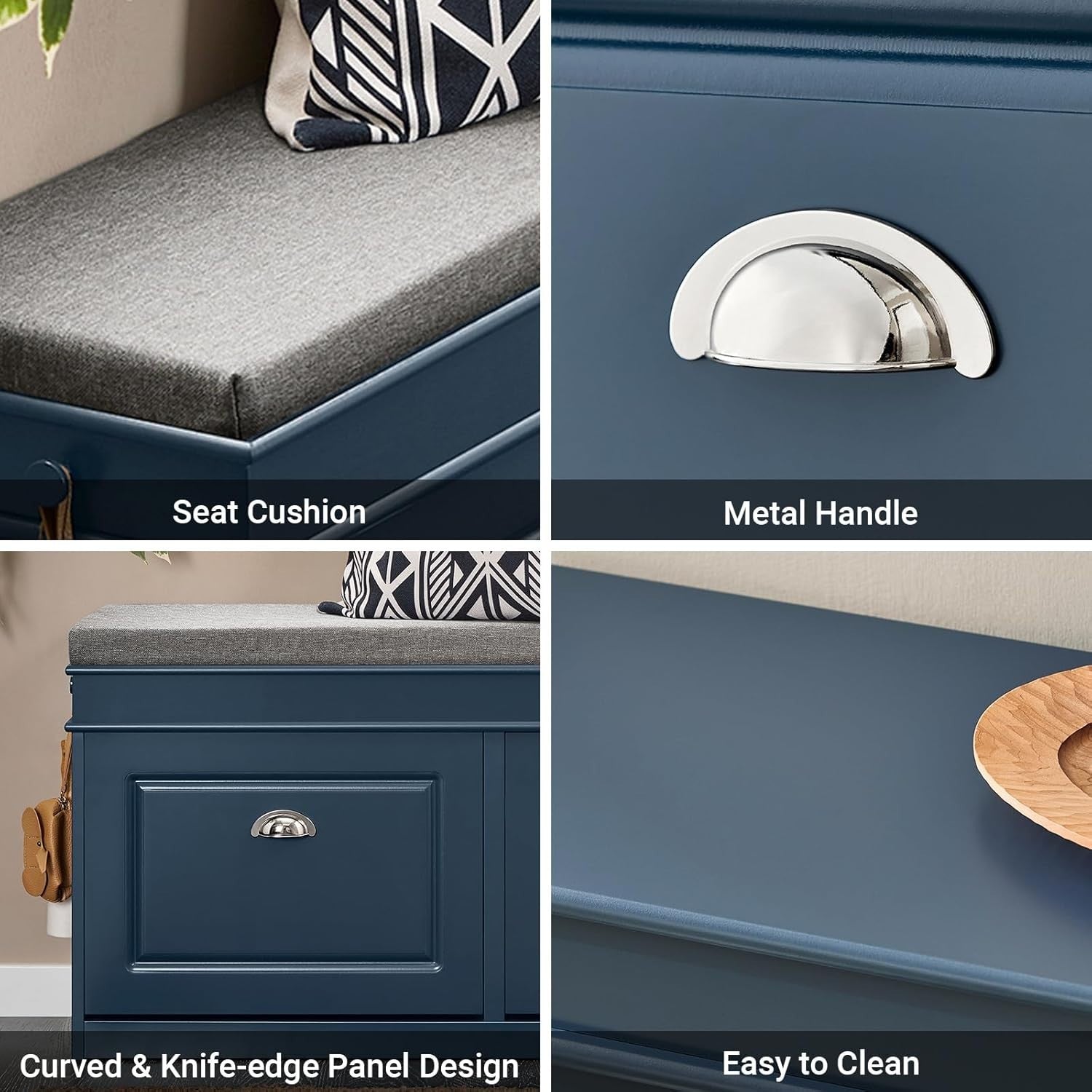 Flip-Drawer Shoe Storage Bench with Cushion Seat – Compact Hallway Organizer Blu
