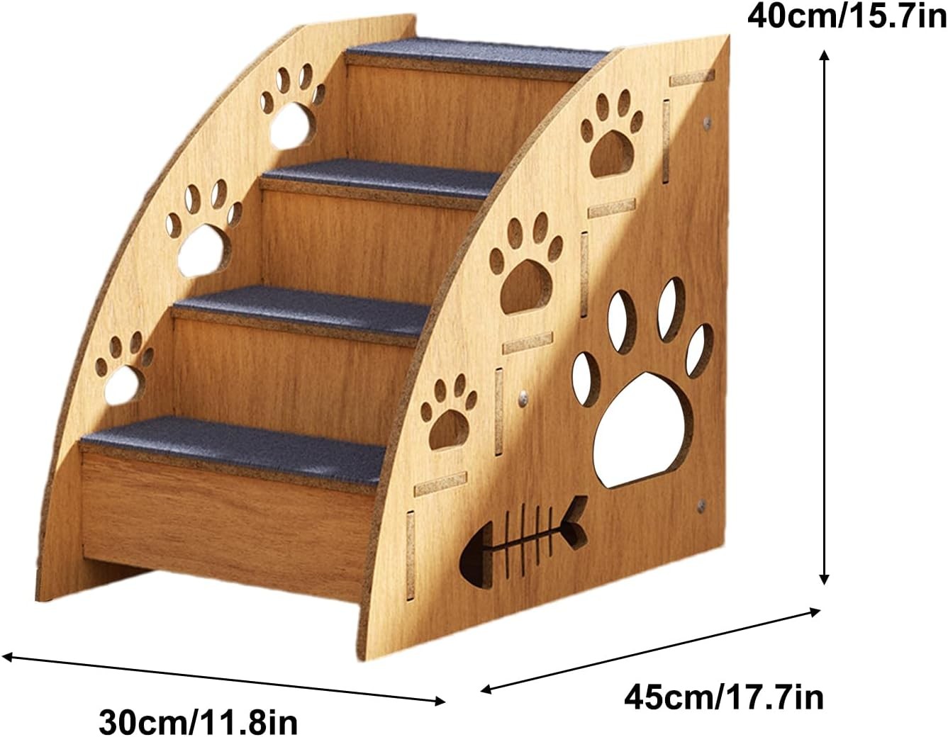 Natural Wood Pet Stairs Non Slip Dog & Cat Bed Steps