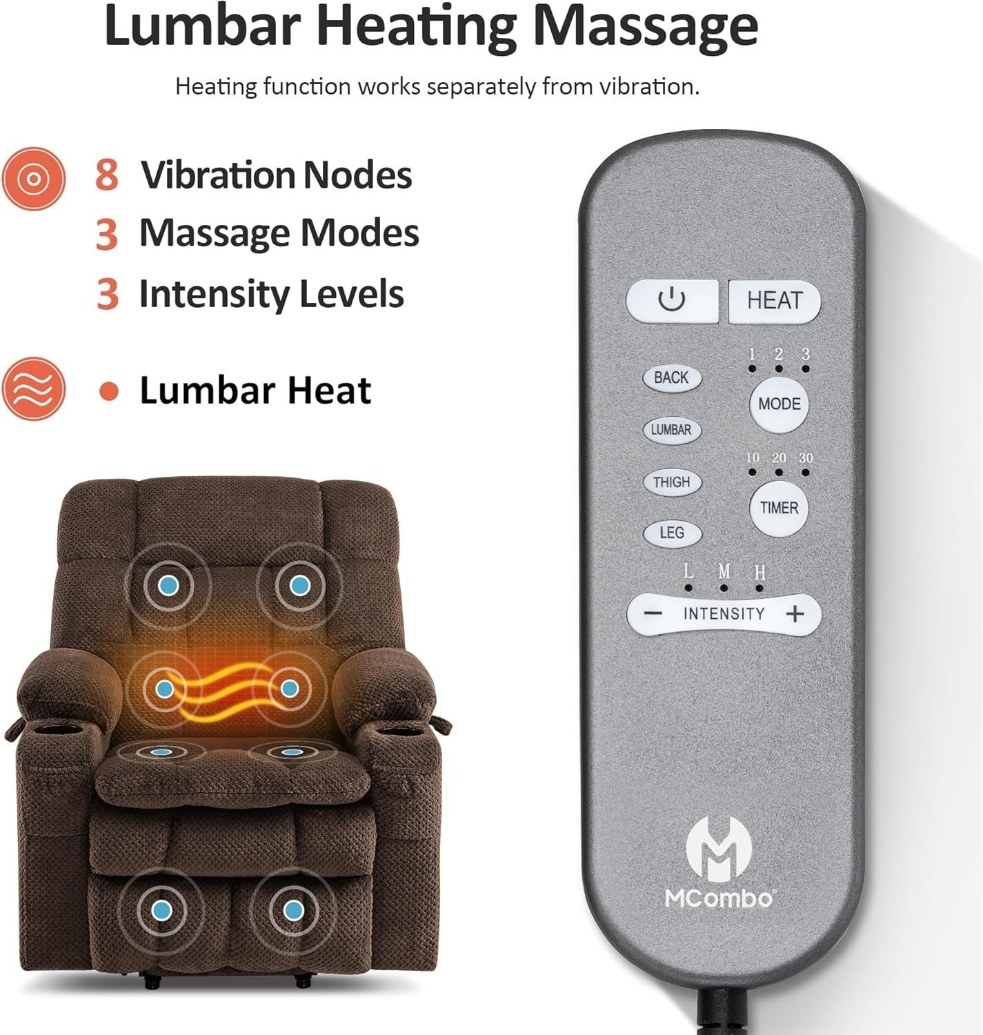 Brown Dual Motor Riser Recliner Chair Infinite Position Heated Massage USB