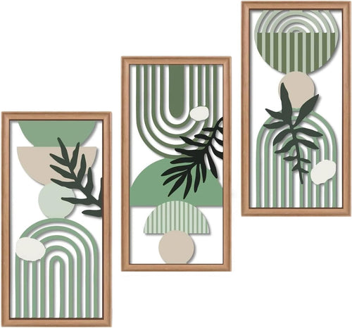 3PCS Boho Wooden Wall Art Decor Set Living Room Hallway