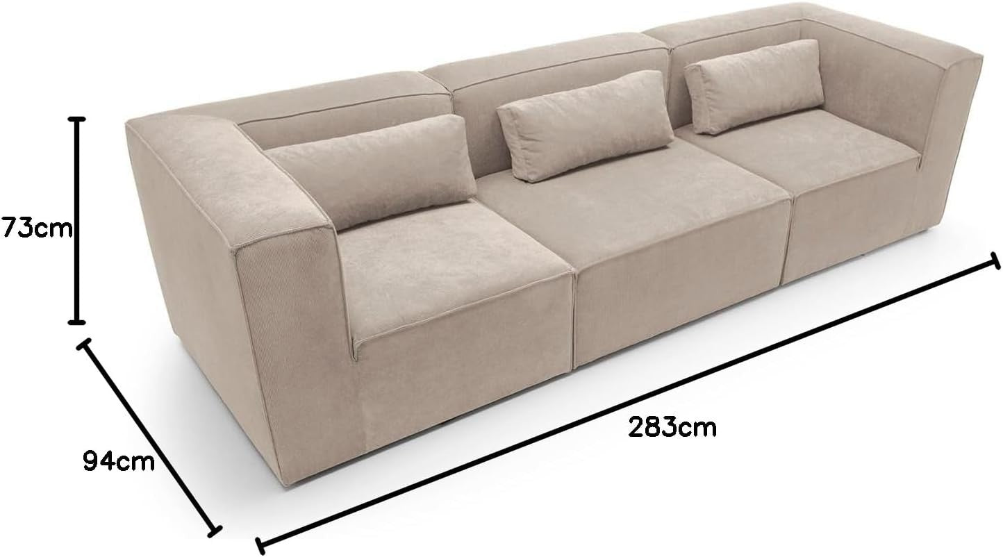 Modular 4 Seater Sofa Beige Cord Chenille Fabric | Space-Saving, Comfy, Modern
