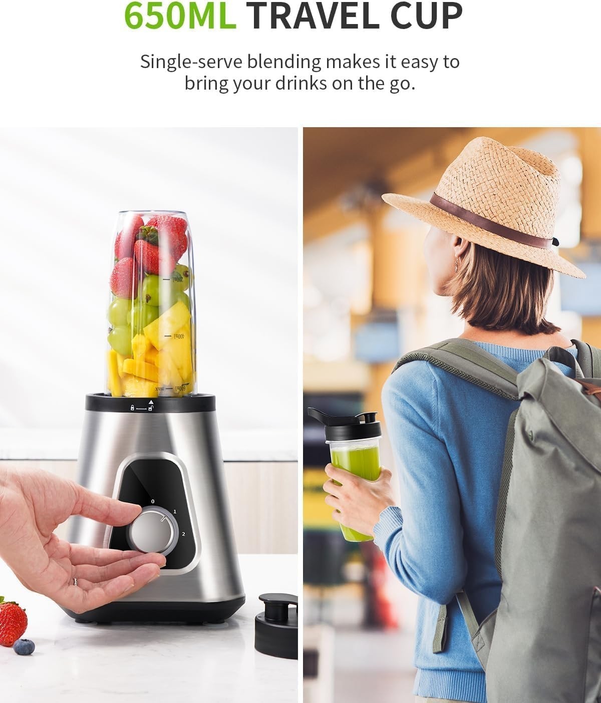 1200W Blender Smoothie Maker 2-in-1 Glass Jug Ice Crusher 3 Speed