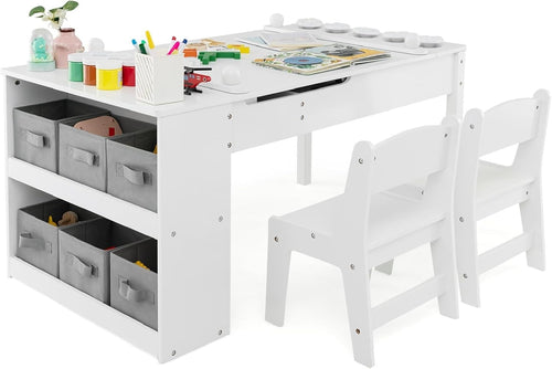 Kids 2-in-1 Lift-Top Art & Study Table Set with Storage, Paper Roll & Paint