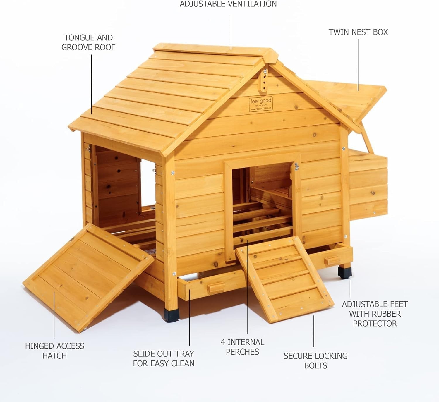 Large Wooden Chicken Coop Hen House Nest Box Easy Clean Ventilated