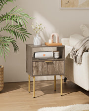Modern Grey Bedside Table with Drawer & Open Shelf | Wooden Nightstand