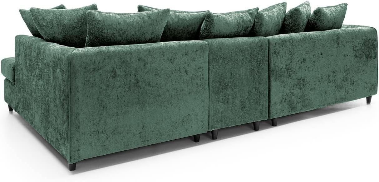 Large Green Chenille Corner Sofa – Right Hand L-Shaped Couch – 5 Seater