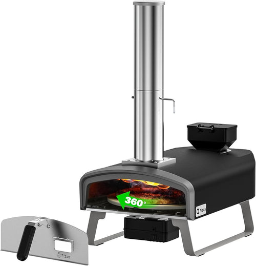 Outdoor Wood Pellet Pizza Oven | Rotating Stone & Thermometer BBQ Grill Garden