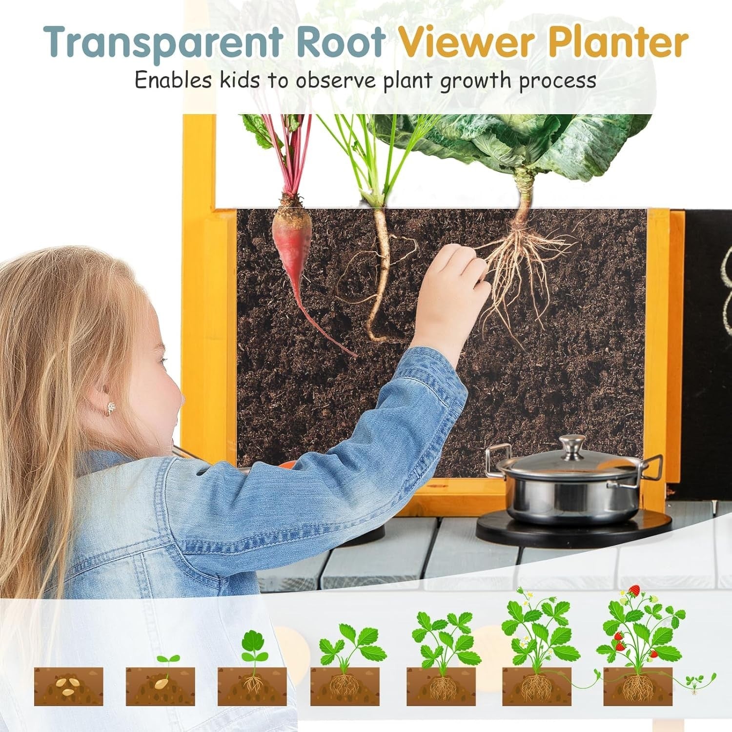 Outdoor Wooden Mud Kitchen Kids Playset Sink Chalkboard Planter Toy