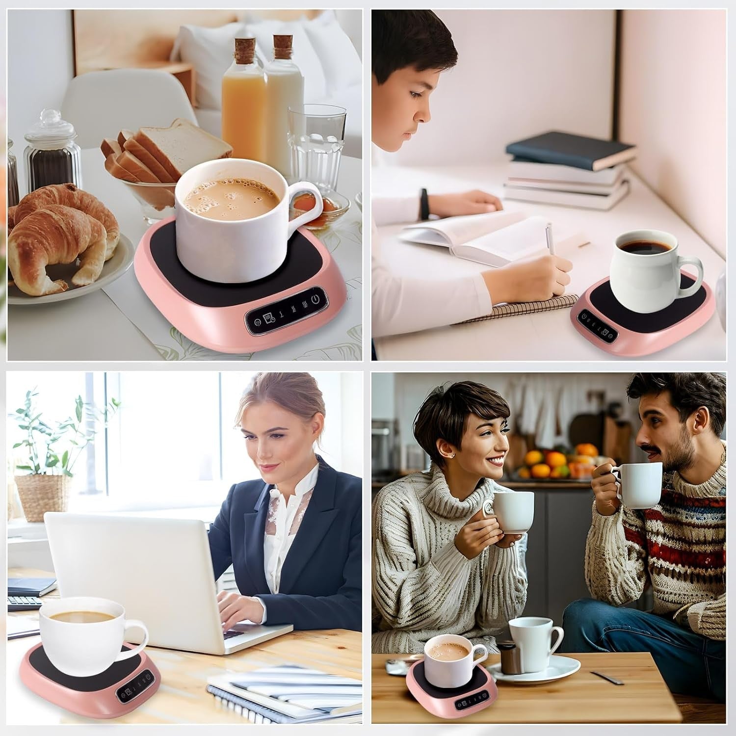 Pink USB Coffee Mug Warmer 3 Temp 85°C Smart Desk Heater