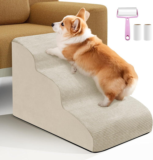 3 Step Dog & Cat Stairs Foam Ramp Non Slip Yellow 55x40x35cm