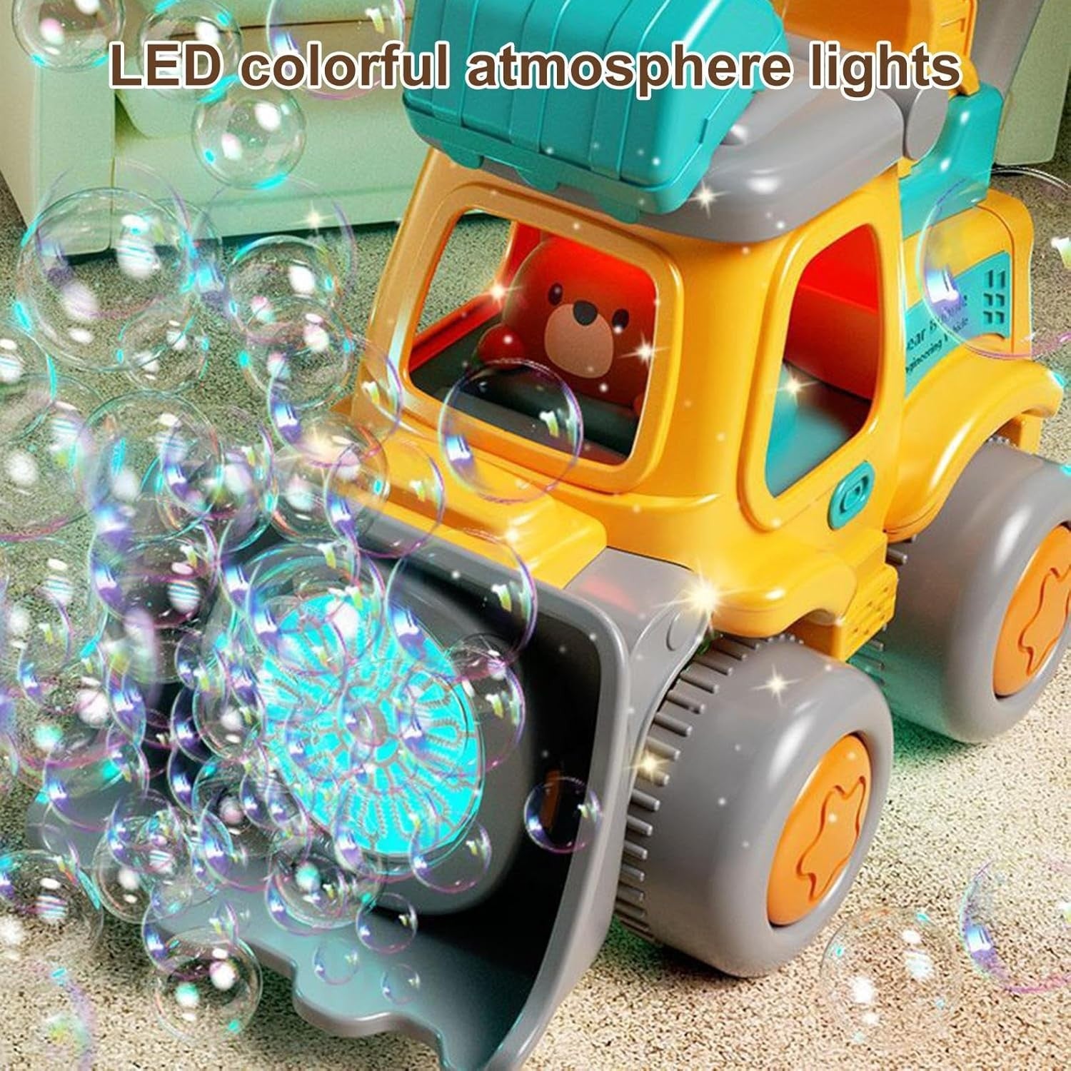 Bulldozer Bubble Blower Push Walker Toy with LED Lights