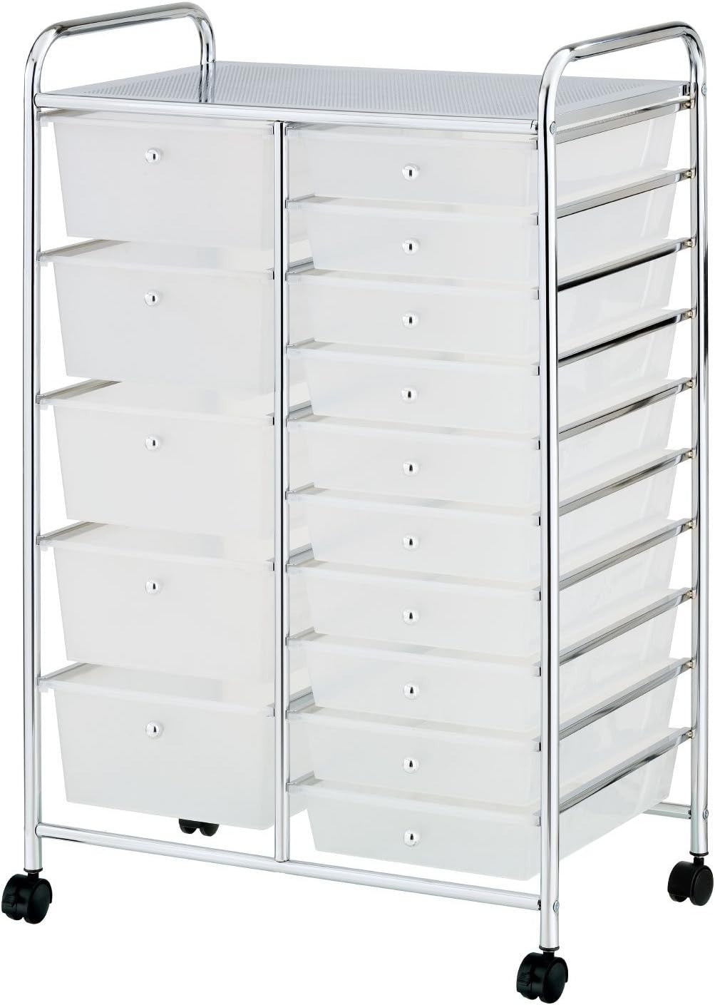 15 Drawer Rolling Storage Trolley White Beauty Office Organizer Cart