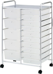 15 Drawer Rolling Storage Trolley White Beauty Office Organizer Cart